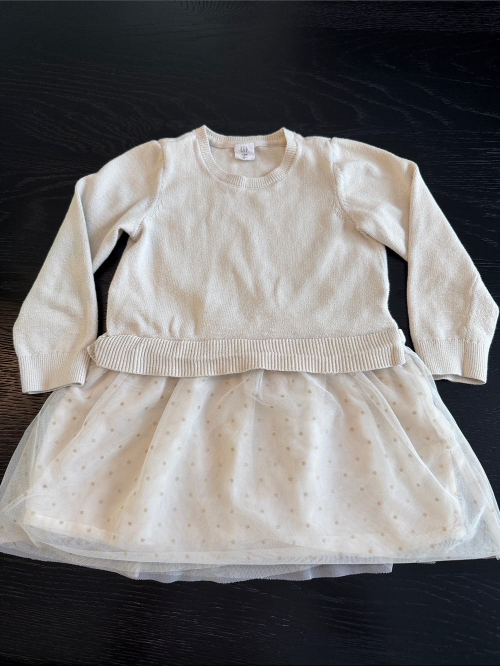 Baby Gap Kids Cream Tulle Sweater Dress w/ Gold Dots- Soft Long Sleeve